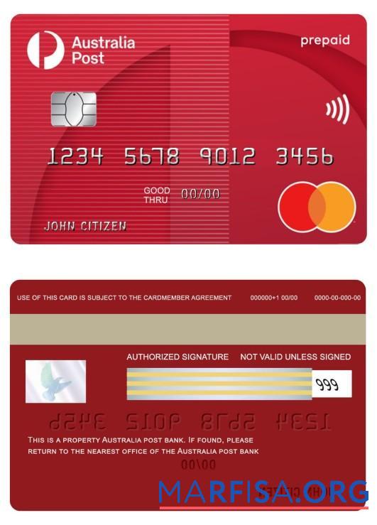 Printable Australia post bank prepaid mastercard template